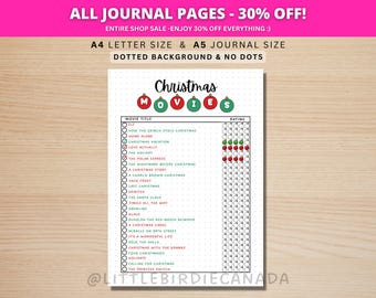 Christmas Movies List - Christmas Journal Page - PRINTABLE Journal Page - Planner Page - Christmas Movie Marathon - Fun Christmas Activity