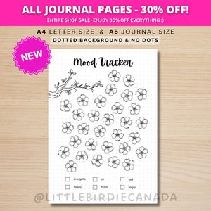 Rastreador de estado de ánimo de flor de cerezo - Página de diario imprimible - Tema de flor de cerezo - Página de planificador digital - Rastreador de estado de ánimo de flores de primavera