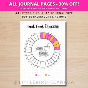 Rastreador de Fast Food - Página de Diário para Imprimir - Página de Planejador - Rastreador de Saúde - Rastreador de Comida para Viagem - Rastreador de Alimentação - Rastreador de Fitness - Registro Alimentar