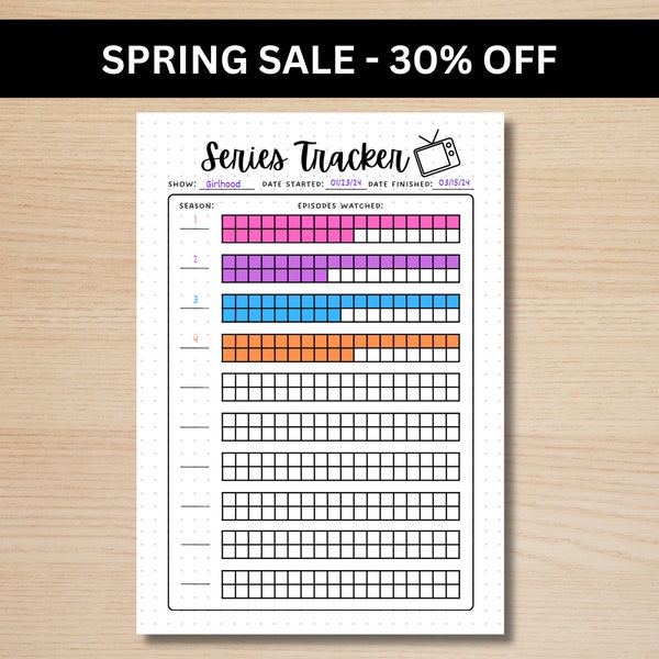 Tracker serie - Pagina diario A5 - Tracker STAMPABILE - Tracker episodi - Modello di diario stampabile - Tracker mensile - Mostra Tracker