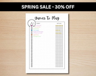 Games To Play - A5 Journal Page - PRINTABLE Monthly Tracker - Video Game Log - Video Game Tracker - Video Gaming Log - Gaming Tracker