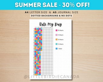Rate My Day - PRINTABLE Journal Page - Printable Planner Page - Daily Rating Tracker - Mood Tracker - Year In Pixels - Monthly Tracker