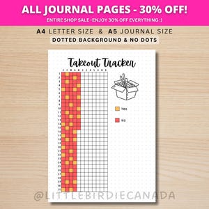 Takeout Tracker - PRINTABLE Journal Page - Planner Page - Health Tracker - Fast Food Tracker - Eating Tracker - Fitness Tracker - Food Log