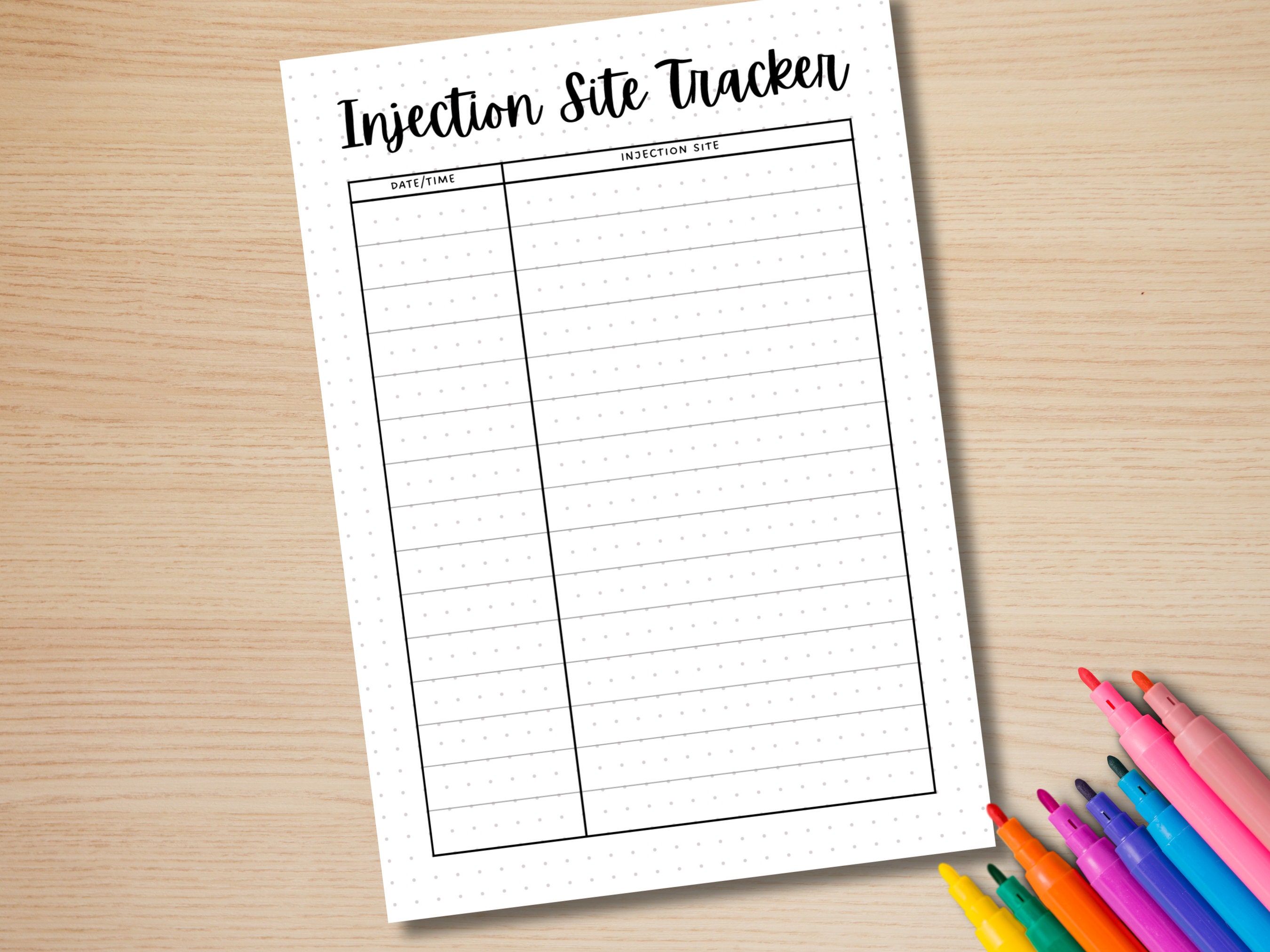 Injection Printable Note Injection Site Tracker - PRINTABLE Journal Page - Diabetic Tracker ...