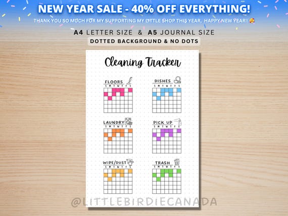 Cleaning Tracker - PRINTABLE Journal Page - Cleaning List - Chores Tracker - Chores List - Cleaning To Do List - Cleaning Log