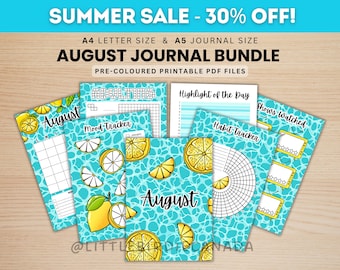 August Journal Bundle - Lemons - PRINTABLE Journal Pages - PRE-COLOURED Pages - August Planner - August Agenda - Printable Planner