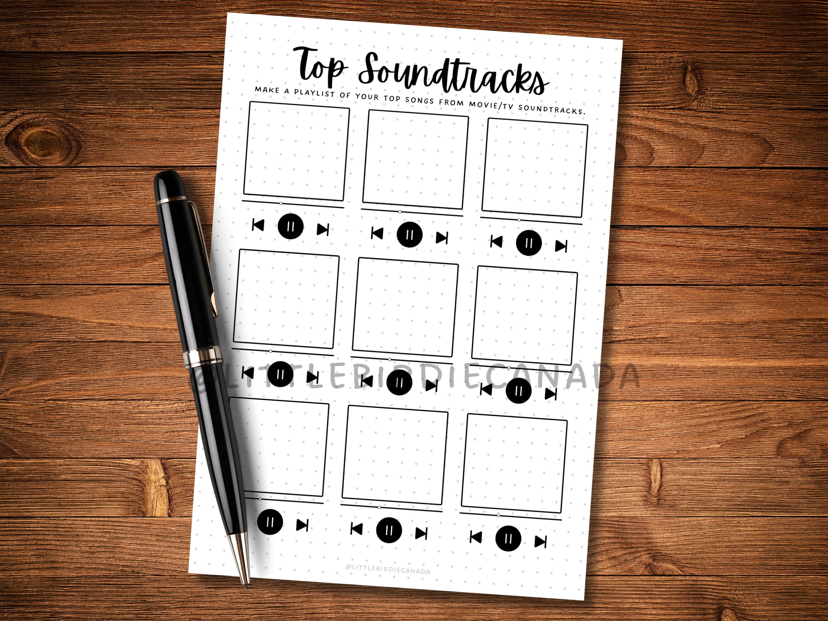 Soundtrack Jourcal Example Top Soundtracks - PRINTABLE Journal Page - Movie Tracker - Movie ...