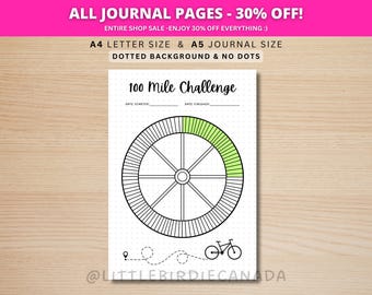 100 Miles Biking Challenge - PRINTABLE Journal Page - Printable Cycling Challenge - Bike Tracker - 100 Miles - Fitness Challenge