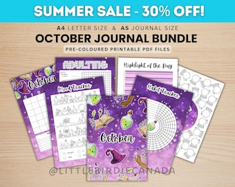 October Journal Bundle - Magic Witch - PRINTABLE Journal Pages - PRE-COLOURED Pages - October Planner - October Agenda - Printable Planner