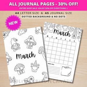 March Title Page and Calendar - PRINTABLE Calendar - Garden Gnome Theme - Journal Title Page and Calendar - March Cover Page