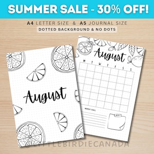 August Title Page - Lemons - August Calendar - PRINTABLE Calendar - Journal Title Page and Calendar Set - Journal Cover Page