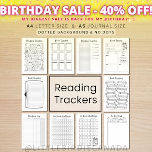 Pacchetto Reading Trackers - Pagine di diario STAMPABILI - Pagine di planner digitale - Formato A5 e A4 - Confezione conveniente