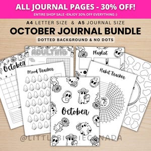 October Journal Bundle - Ghosts - PRINTABLE Journal Pages - BLACK & WHITE - October Planner - October Agenda - Printable Planner image 1