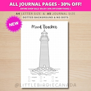 Lighthouse Mood Tracker - PRINTABLE Journal Page - Sailing Theme - Digital Planner Page - Summer Mood Tracker