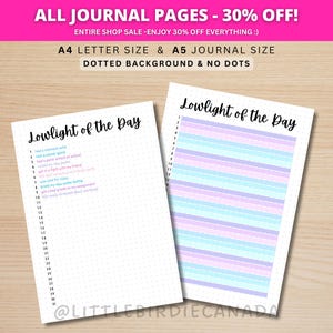 Lowlight of the Day - PRINTABLE Journal Page - Planner Page - Wellness Journal - Mental Health Tracker - Mood Tracker - Gratitude Journal