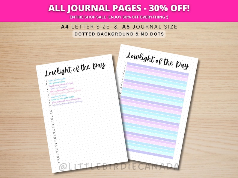 Lowlight of the Day - PRINTABLE Journal Page - Planner Page - Wellness Journal - Mental Health Tracker - Mood Tracker - Gratitude Journal image 1