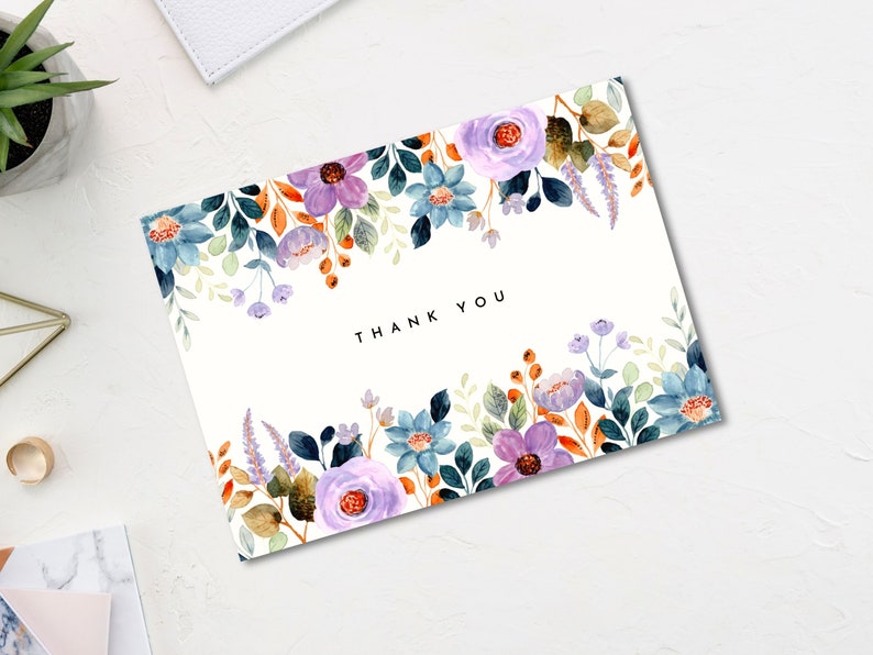 Printable Thank You Card Floral Thank You Card Flower Thank You Card Print at Home Thanks Card Thank You Card For Her Digital Download zdjęcie 4