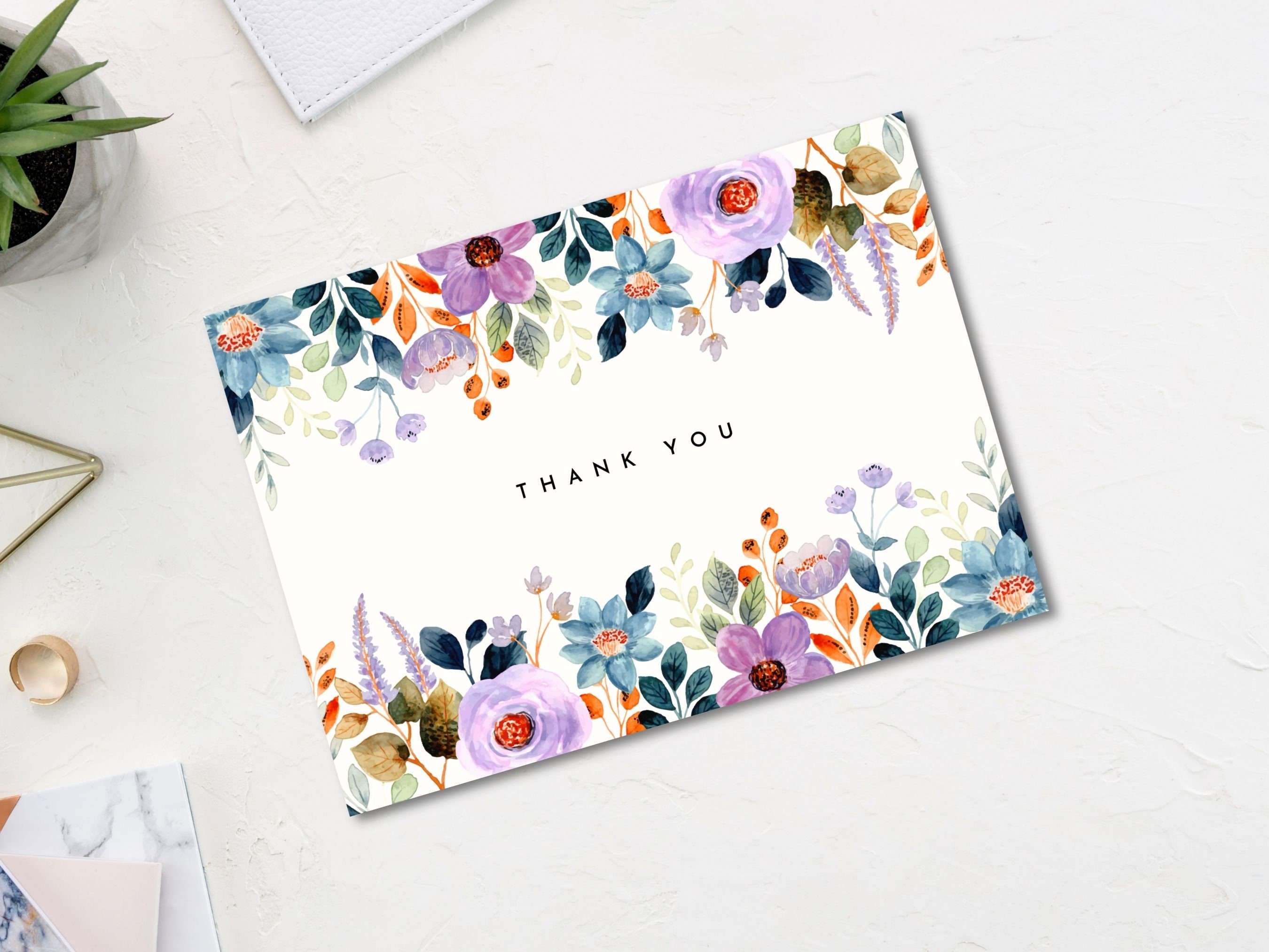 Printable Thank You Card Floral Thank You Card Flower Thank You Card ...