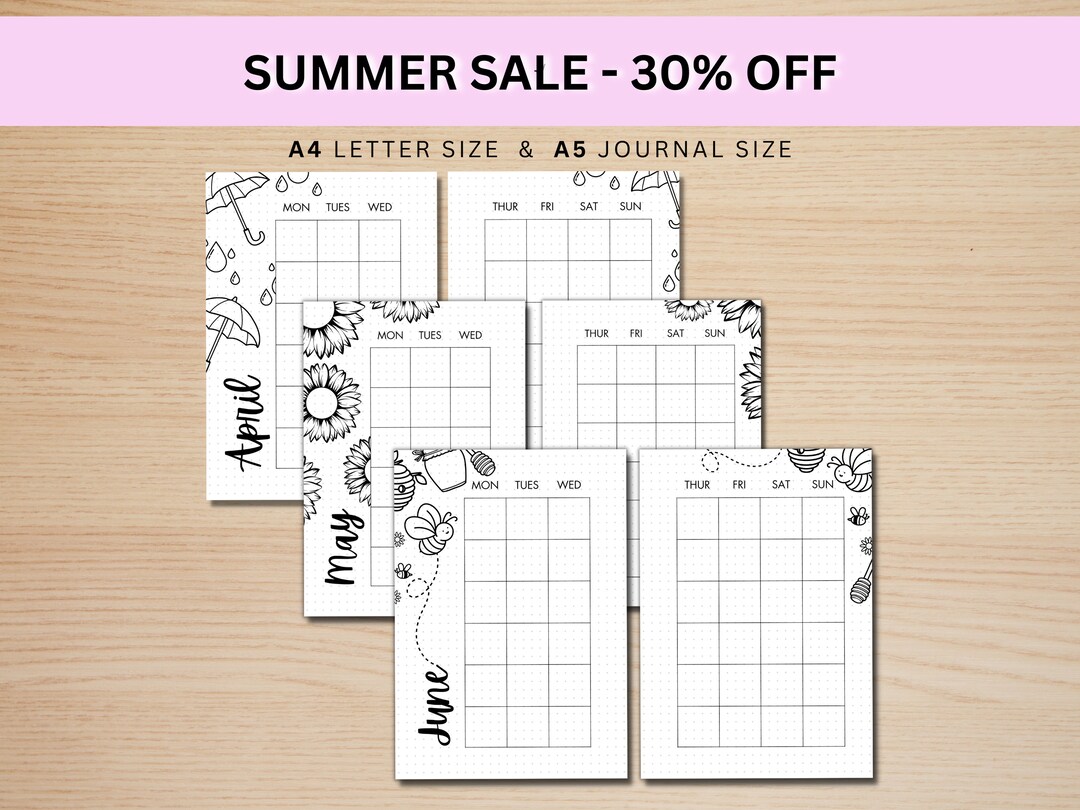 12 Month Calendar 2 Page Spread PRINTABLE Journal Page Calendar ...