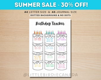 Birthday Tracker - PRINTABLE Journal Page - Birthday Calendar - Birthday Reminder - Birthday Organizer - Track Birthdays - Remember Birthday