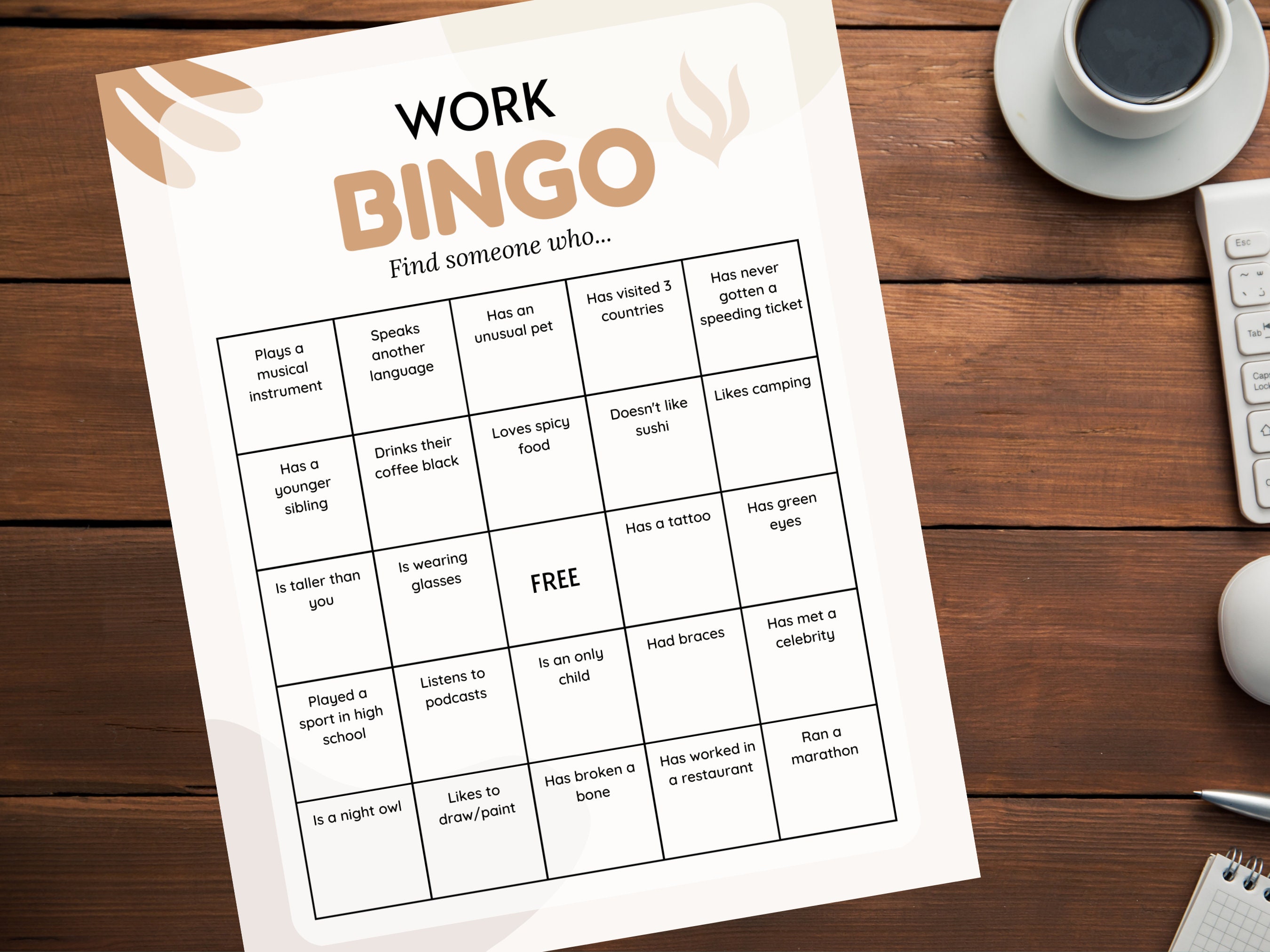 Workplace Bingo Game Networking Bingo Work Bingo Icebreaker Etsy