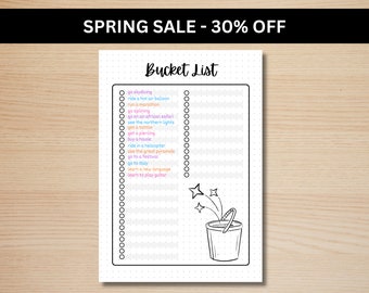 Bucket List - A5 Journal Page - PRINTABLE Tracker - Life Goals List - Goal Tracker - Travel List - To Do List - Dream List - Things To Do