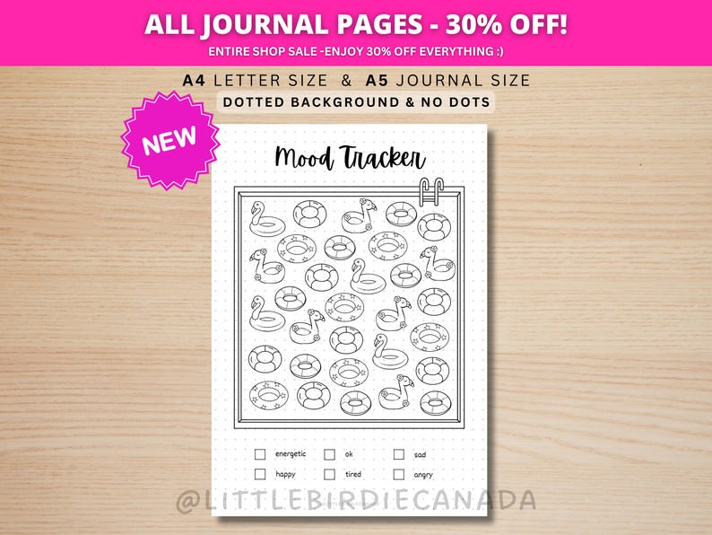 Pool Floaties Mood Tracker - PRINTABLE Journal Page - Pool Floaties ...