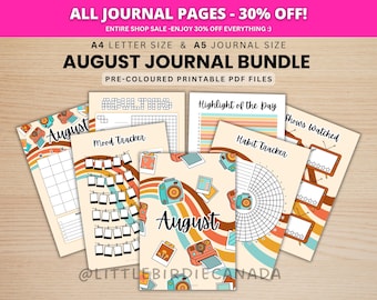 August Journal Bundle - Polaroids - PRINTABLE Journal Pages - PRE-COLOURED Pages - August Planner - August Agenda - Printable Planner