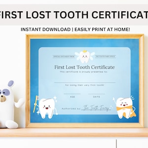Certificado del primer diente perdido Premio del hada de los dientes Premio del primer diente perdido Certificado del hada de los dientes Marcador de hito Recibo del hada de los dientes
