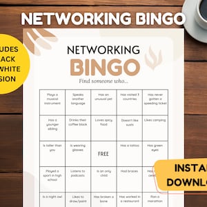 Networking Bingo Game Workplace Bingo Work Bingo Icebreaker Game Office Game Employee Bingo Networking Game Human Bingo Instant Download