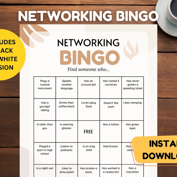 Networking Bingo Game Workplace Bingo Work Bingo Icebreaker Game Office Game Employee Bingo Networking Game Human Bingo Instant Download