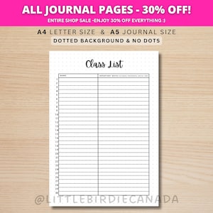 Klassenlijst - AFDRUKBARE lerarenplannerpagina - studentenlijst - klaslijst - afdrukbare klassenlijst - studentenlijst - studententracker