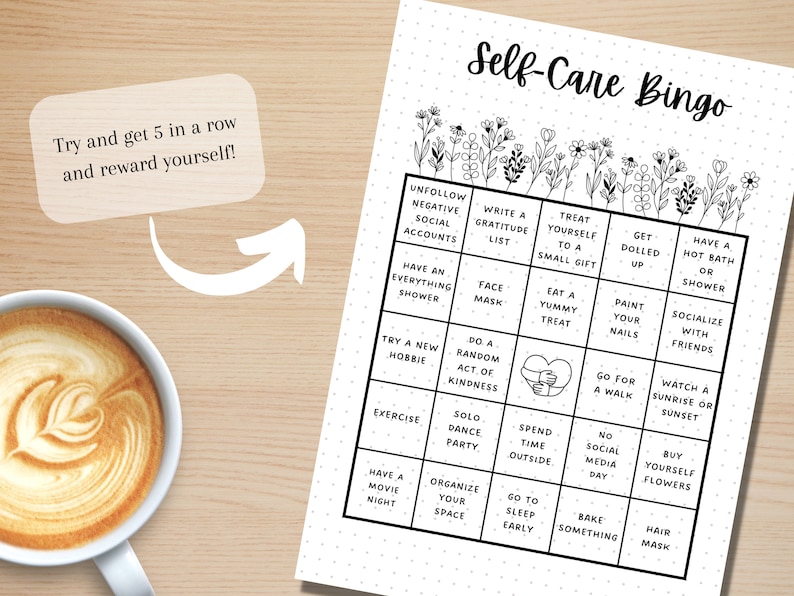 Self Care Bingo - PRINTABLE Journal Page - Planner Page - Weekly Tracker - Wellness Journal Page - Wellness Tracker - Self-Care Bingo Game image 3