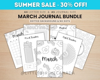 Mars Journal Bundle - Frukost - UTSKRIVBARA Journalsidor - SVARTVITT - Marsplanerare - Marsagenda - Utskrivbar Planerare