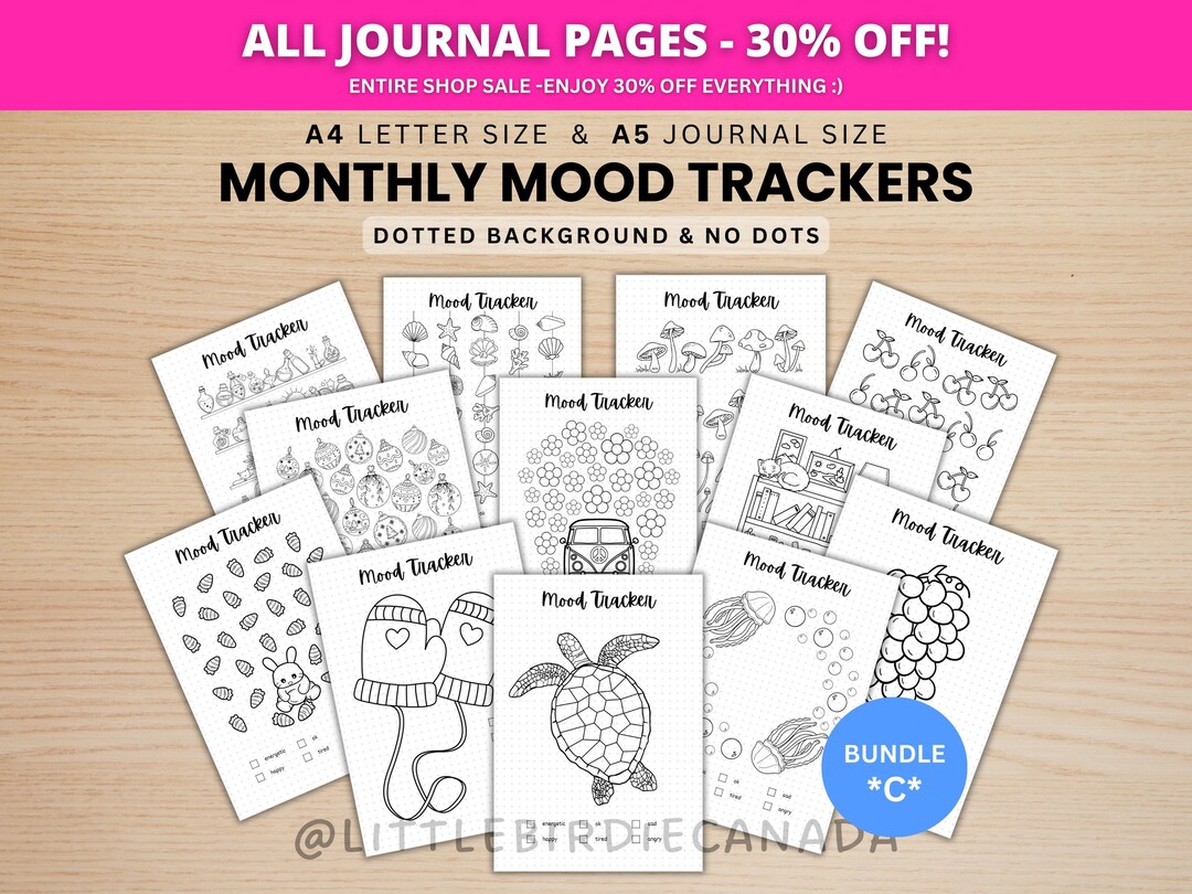 Monthly Mood Trackers Bundle - BUNDLE C - PRINTABLE Journal Pages ...