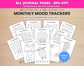 Monthly Mood Trackers Bundle - BUNDLE C - PRINTABLE Journal Pages - Digital Planner Pages - A5 & A4 Size - Value Pack