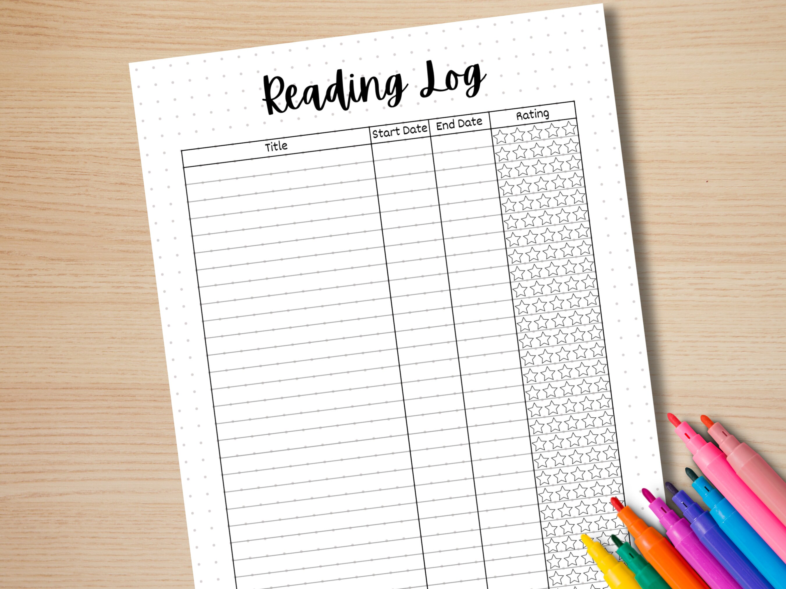 Reading Log Chart - PRINTABLE Journal Page - Planner Page - Book ...