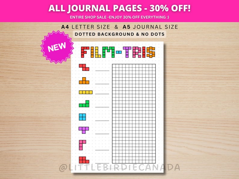 Film-tris Tracker - PRINTABLE Journal Page - Planner Page - Movie ...