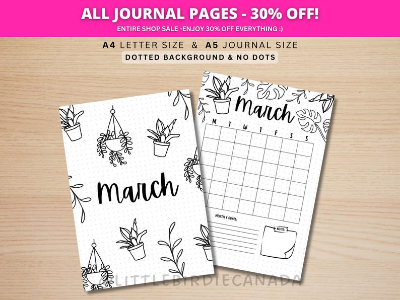 March Title Page - Plants - March Calendar - PRINTABLE Calendar - Journal Title Page and Calendar Set - March Cover Page image 1