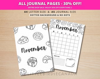November Title Page - Bakery Sweets - November Calendar - PRINTABLE Calendar - Journal Title Page and Calendar - November Cover Page