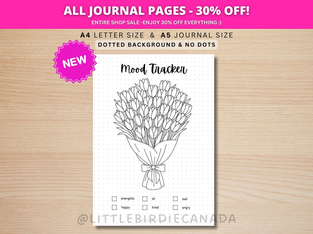 Flower Bouquet Mood Tracker - PRINTABLE Journal Page - Tulip Theme ...