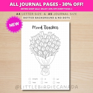 Flower Bouquet Mood Tracker - PRINTABLE Journal Page - Tulip Theme - Digital Planner Page - Tulip Mood Tracker