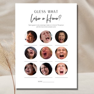 Labor or Horror Funny Baby Shower Game Minimalist Funny Baby Shower Activity This or That Game Trivia Game Minimalist Game Funny Baby Game