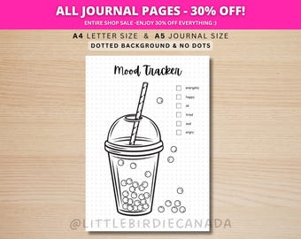 Boba Mood Tracker - PRINTABLE Journal Page - Planner Page - Feelings Tracker - Daily Mood Tracker - Track Mood - Journal Template