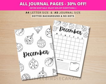 December Title Page - Christmas Ornaments - December Calendar - PRINTABLE Calendar - Journal Title Page and Calendar - December Cover Page