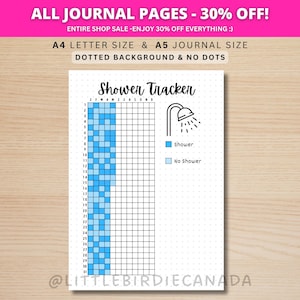 Shower Tracker - PRINTABLE Journal Page - Planner Page - Daily Tracker - Yearly Tracker - Hair Wash Tracker - Hygiene Tracker - Track Shower image 1