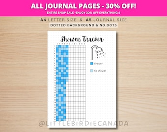 Shower Tracker - PRINTABLE Journal Page - Planner Page - Daily Tracker - Yearly Tracker - Hair Wash Tracker - Hygiene Tracker - Track Shower