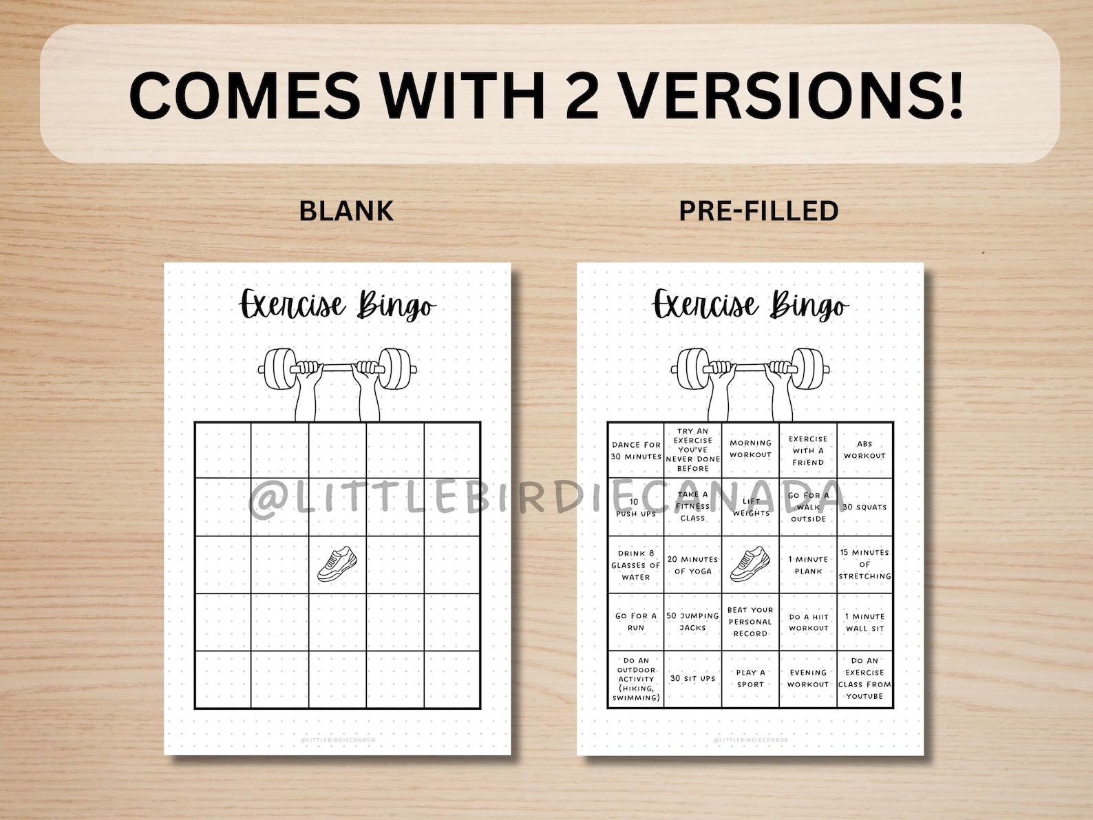 Exercise Bingo Game - PRINTABLE Journal Page - Workout Tracker ...
