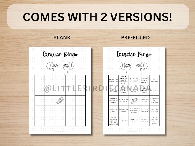Exercise Bingo Game - PRINTABLE Journal Page - Workout Tracker - Fitness Tracker - Exercise Tracker - Fitness Journal - Fitness Bingo Game image 2