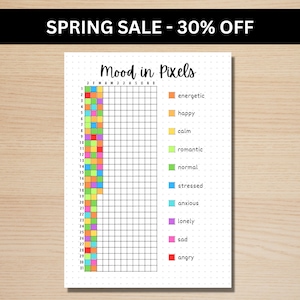 Mood in Pixels - A5 Journal Page - PRINTABLE Tracker - Daily Tracker - Daily Mood Tracker - Feeling Tracker - Monthly Tracker - Daily Rating
